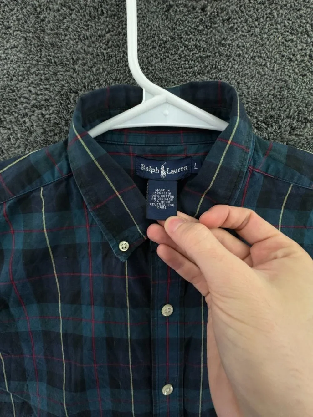 Ralph Lauren Boys Long Sleeve Button Up Shirt Green Plaid Large Cotton Pony Logo